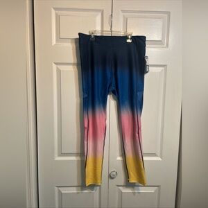 NWT Huk Reel On Performance Leggings Ombré Size L Large Pink Blue Yellow w/Mesh